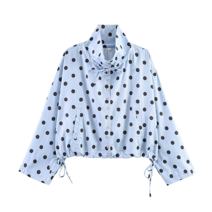 Women's Lightweight Windbreaker with Stand Collar, Ties and Drawstring Mune Fashion
