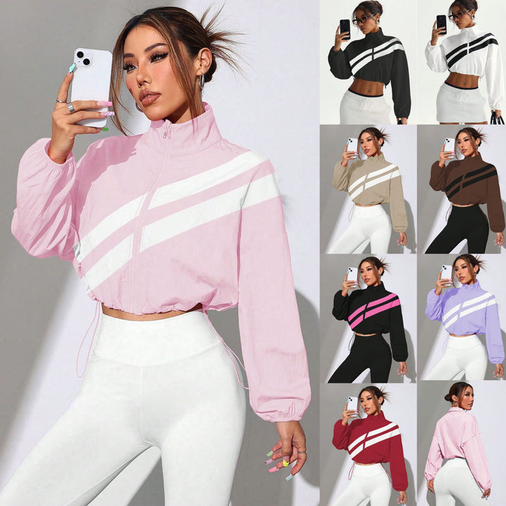 Women's Cropped Windbreaker Jacket with High Collar and Drawstring Mune Fashion