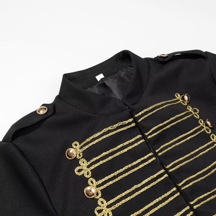 Ladies short parade jacket in uniform style with decorative cords and flap pockets Mune Fashion