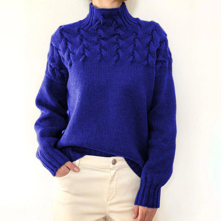 Ladies knit sweater with cable structure and high turtleneck Mune Fashion