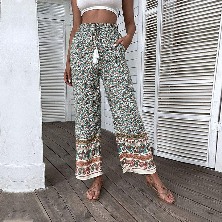 Women's Wide Voile Pants with Floral Pattern Mune Fashion