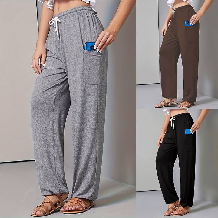 Women Loose Jersey Lounge Pants with Elastic Waistband, Drawstring and Large Side Pocket Mune Fashion