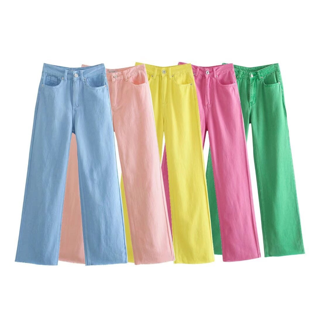 Women's high-waisted wide-cut jeans with wide leg, high waist and raw hem Mune Fashion