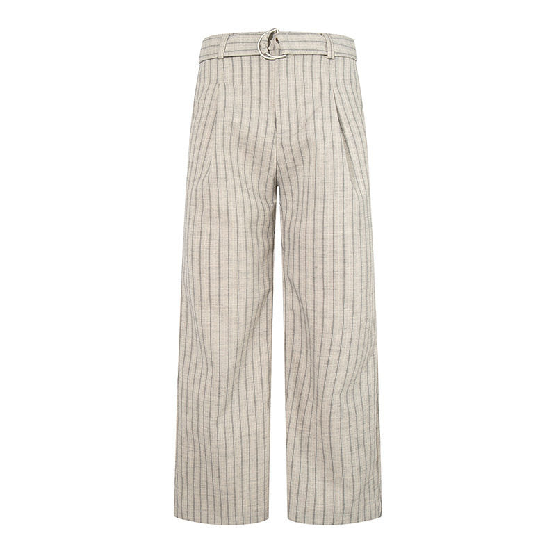 Women Wide Linen-Mix Culotte Pants with High Waist and D-Ring Belt Mune Fashion