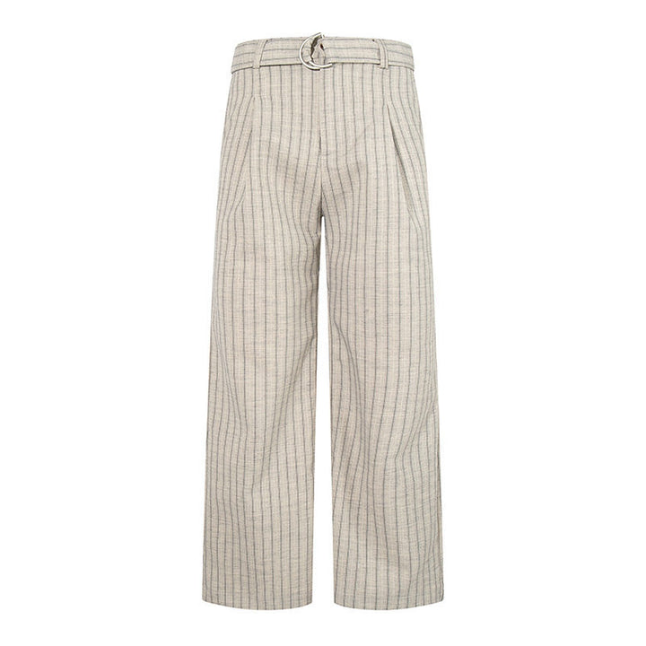 Women Wide Linen-Mix Culotte Pants with High Waist and D-Ring Belt Mune Fashion