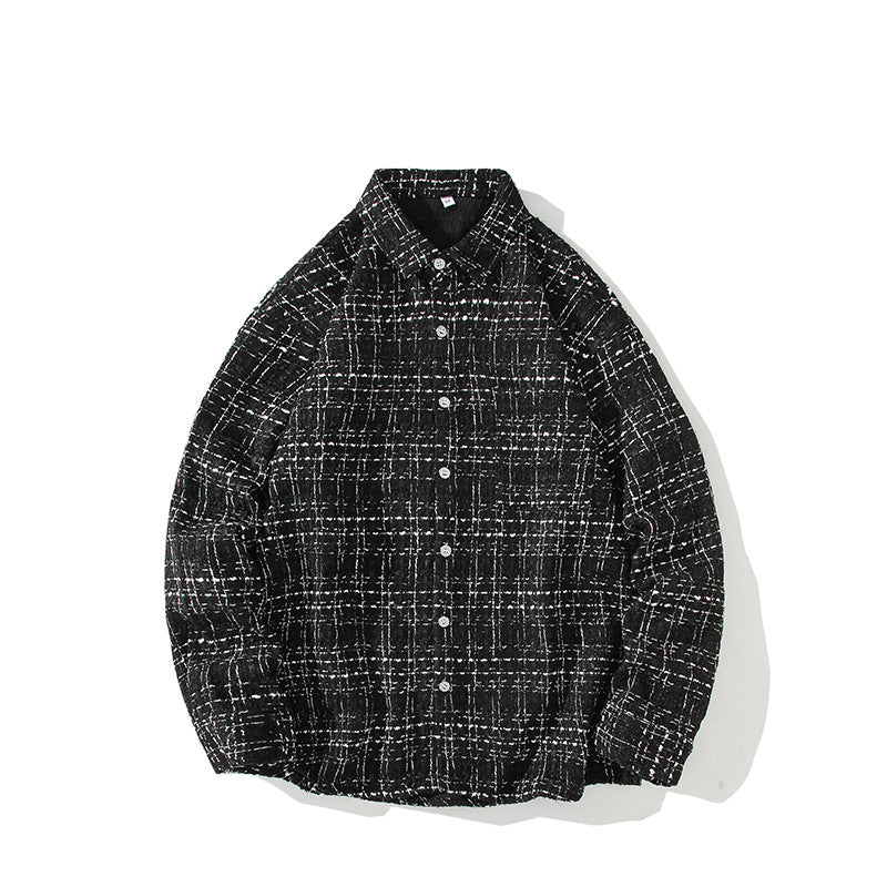 Men's Structured Boucle Shirt Jacket with Check Jacquard and Casual Fit Mune Fashion