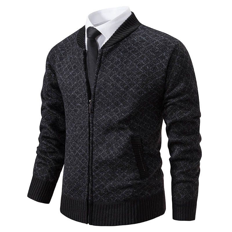 Men's knitted zip jacket with fine jacquard pattern, full zip and ribbed hem Mune Fashion