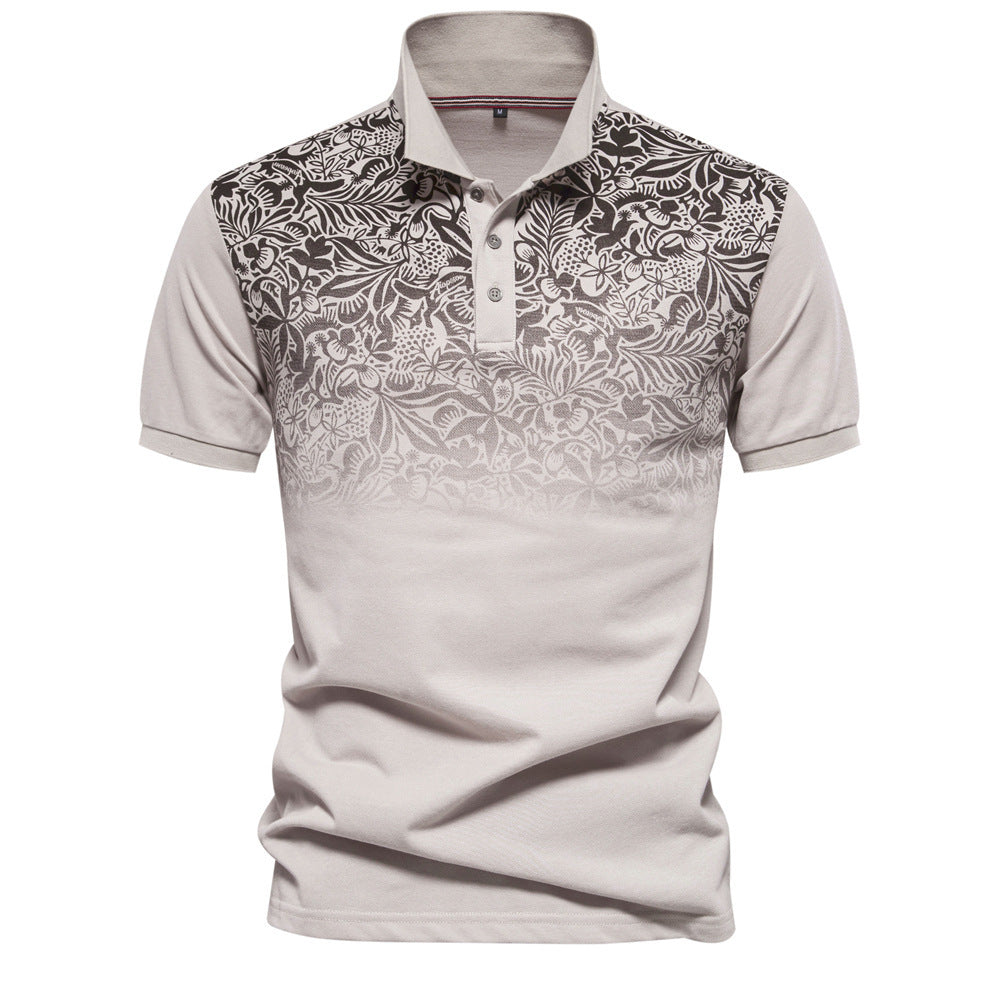 Men's polo shirt with floral gradient pattern, Kent collar and subtle button placket Mune Fashion