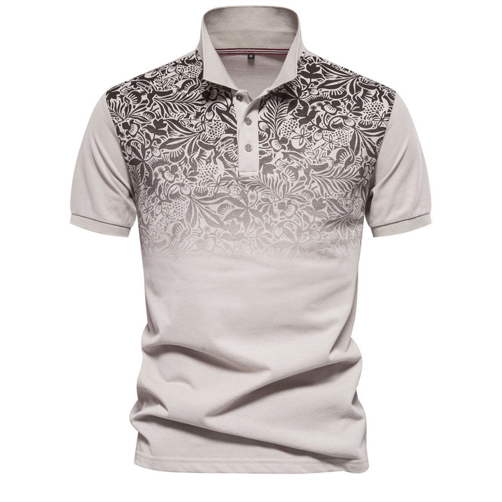 Men's polo shirt with floral gradient pattern, Kent collar and subtle button placket Mune Fashion