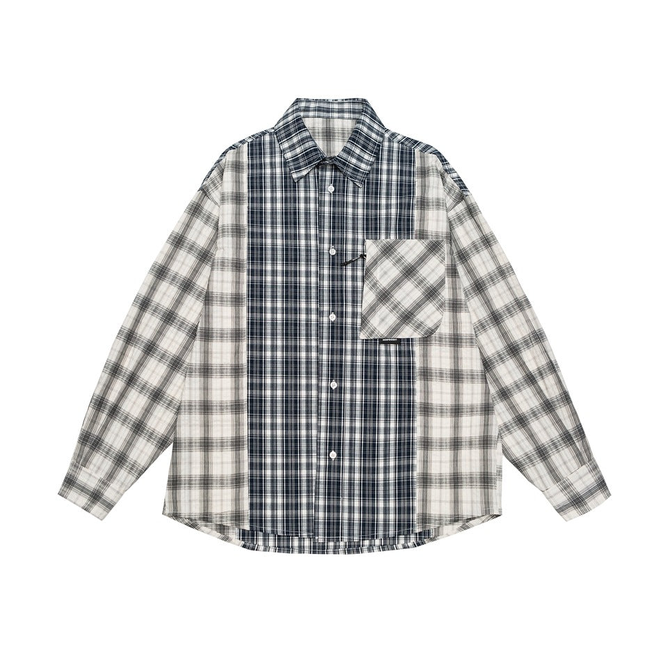 Unisex Checkered Overshirt in Patchwork Look with Chest Pocket Mune Fashion