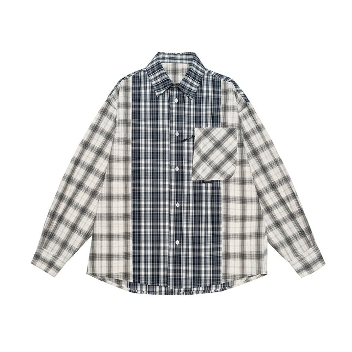 Unisex Checkered Overshirt in Patchwork Look with Chest Pocket Mune Fashion