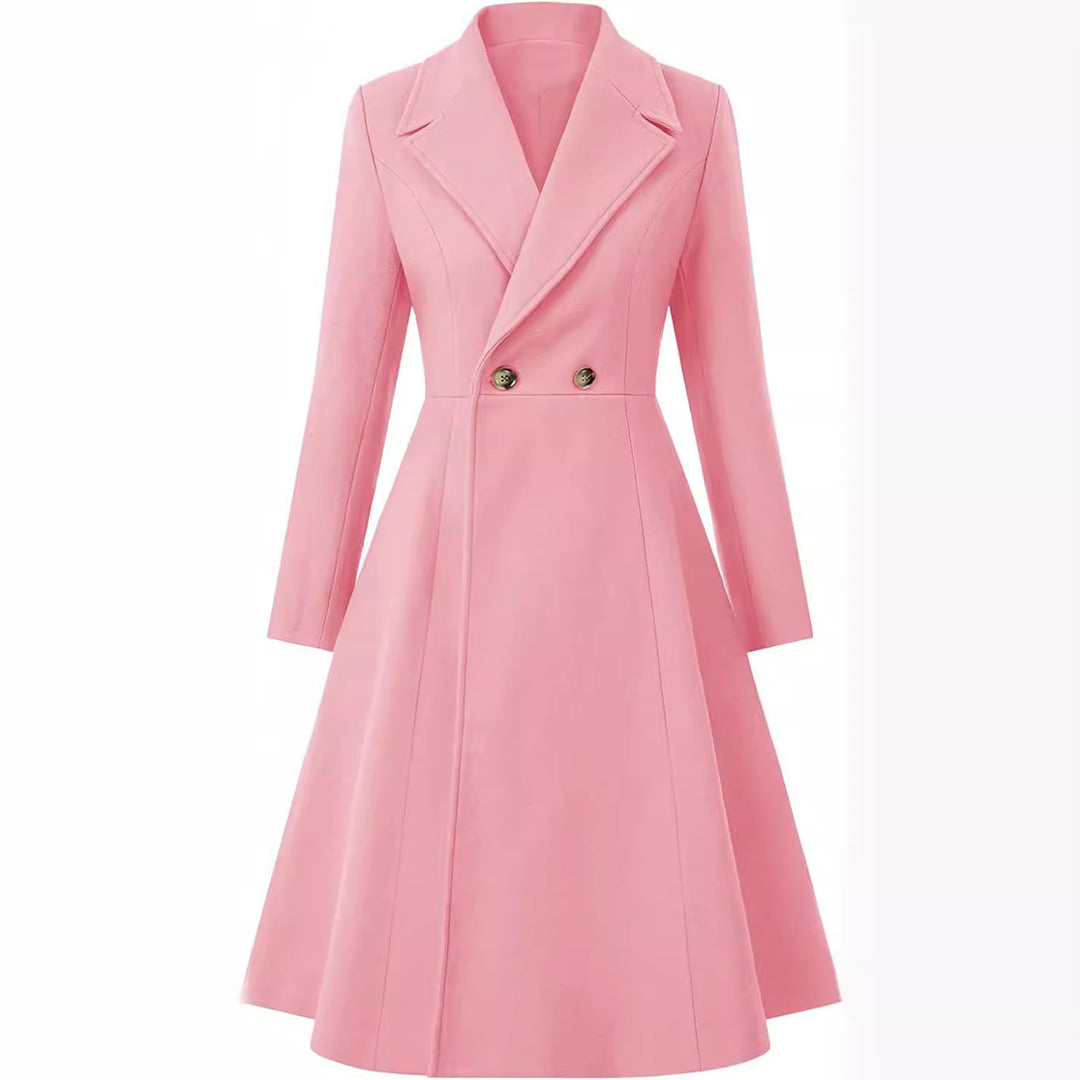 Women's Tailored Coat Dress in A-Line Tailoring made of Wool Blend with Narrow Waist and Flared Skirt Mune Fashion