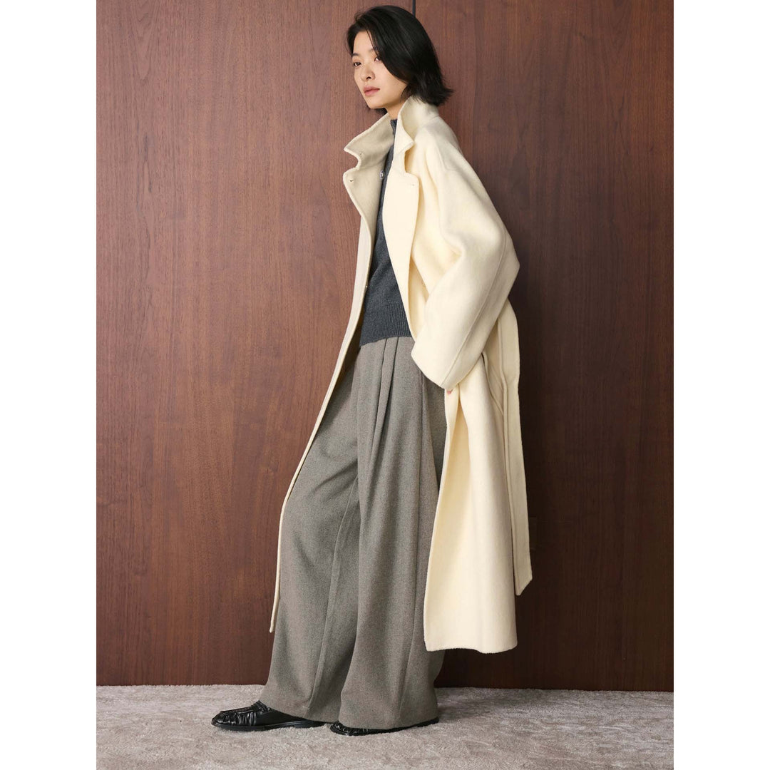 Women Oversized Wool Blend Coat with Asymmetrical Stand-Up Collar Mune Fashion