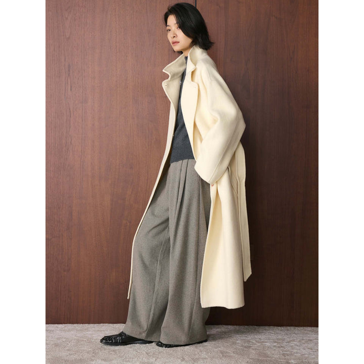 Women Oversized Wool Blend Coat with Asymmetrical Stand-Up Collar Mune Fashion
