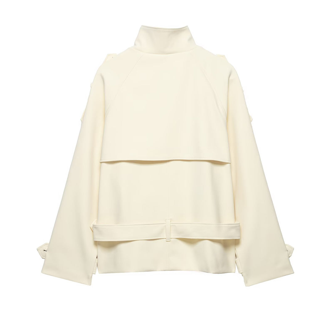 Women's Double-Breasted Trench Cape with Waist Belt and Stand-Up Collar Mune Fashion