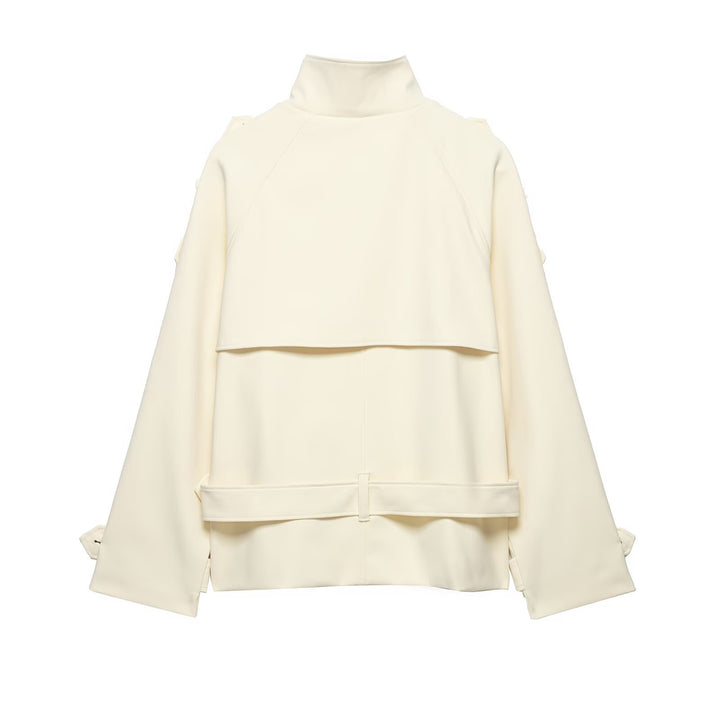 Women's Double-Breasted Trench Cape with Waist Belt and Stand-Up Collar Mune Fashion