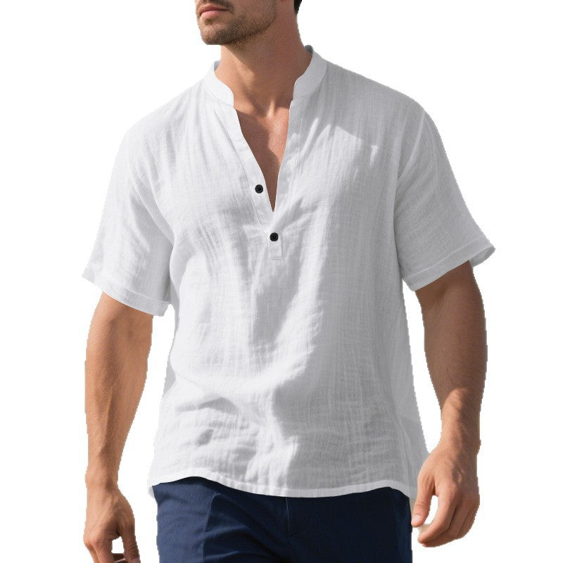 Men's summer Nehru shirt made of linen blend with short button placket Mune Fashion