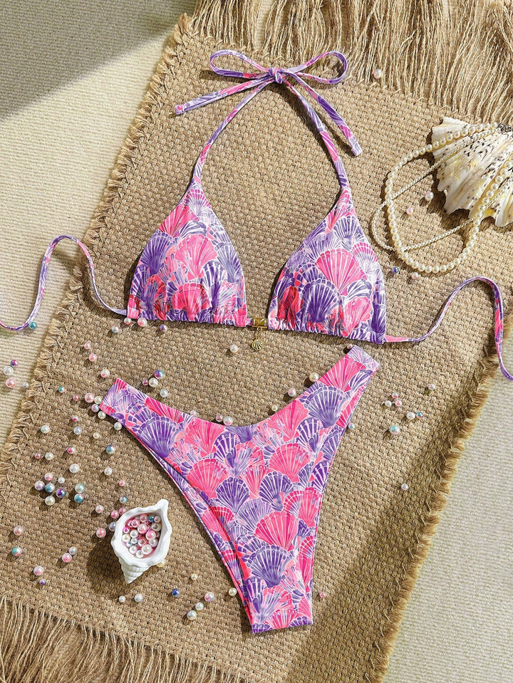 Women Triangle Bikini with Floral Patterns Mune Fashion