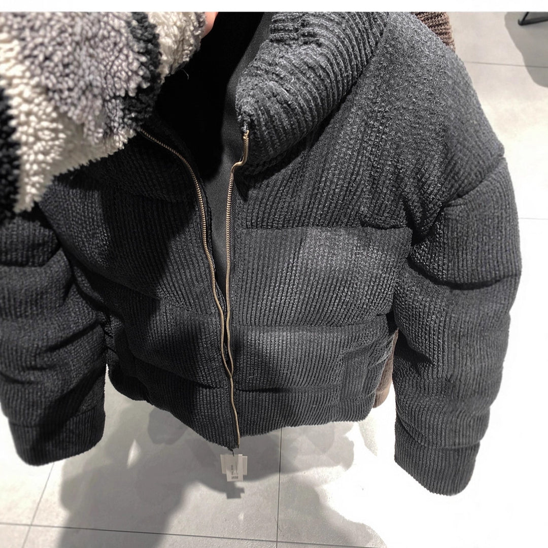 Men's short quilted jacket in cord structure with high stand-up collar Mune Fashion