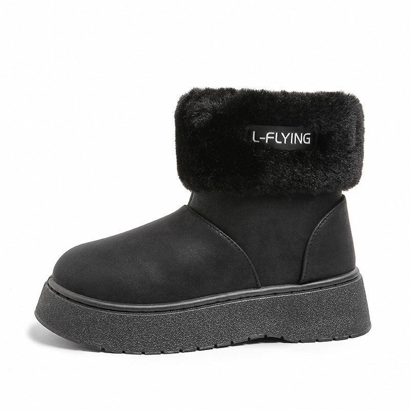 Women's Fleece-Lined Platform Ankle Boots with Cozy Faux Fur Cuffs