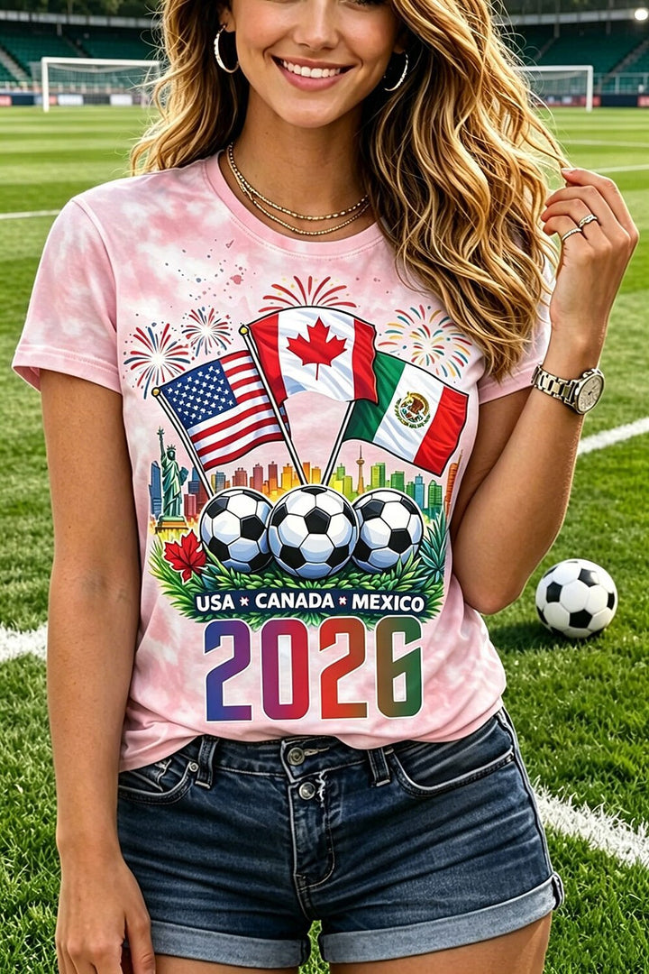 Women's Batik T-Shirt with large USA tournament soccer print and relaxed fit Mune Fashion
