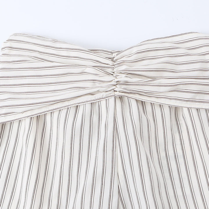 Women Wide Highwaist Trousers with Vertical Stripes and Tied Belt Mune Fashion
