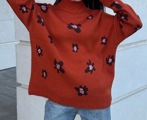 Ladies' Fashionable Sweater with Floral Patterns