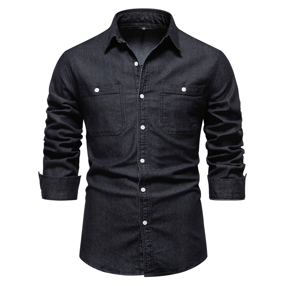 Men's narrow cut denim shirt with Kent collar and patch chest pockets Mune Fashion