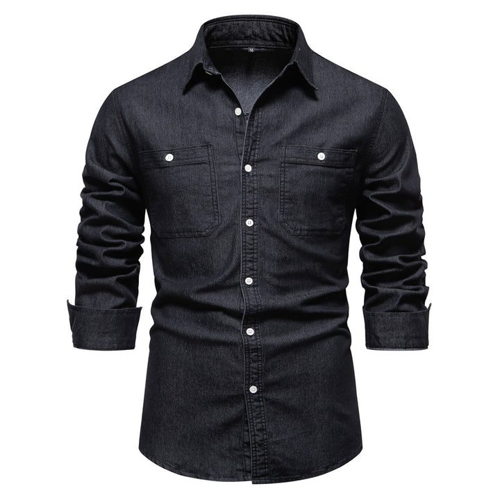 Men's narrow cut denim shirt with Kent collar and patch chest pockets Mune Fashion
