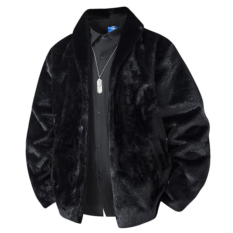 Men's Luxurious Short Blazer Jacket made of Faux Fur with Shawl Collar Mune Fashion