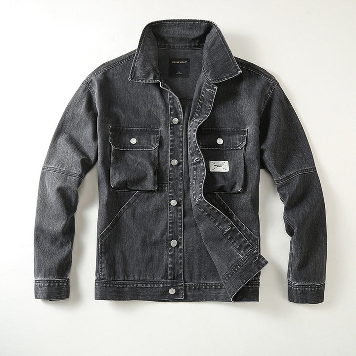 Men's utility denim jacket with oversized chest pockets and full button placket Mune Fashion