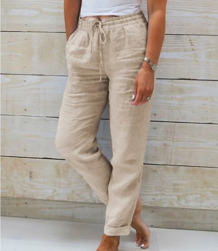 Women’s casual linen pants with elastic waistband and drawstring Mune Fashion