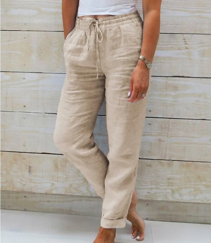 Women’s casual linen pants with elastic waistband and drawstring Mune Fashion
