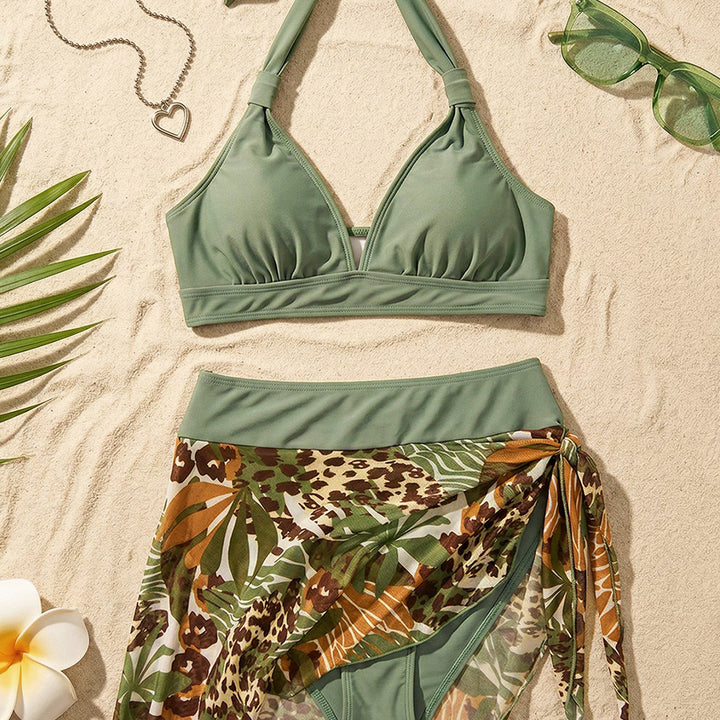 Women's Triangle Bikini Set with Wrap Skirt and Adjustable Straps Mune Fashion