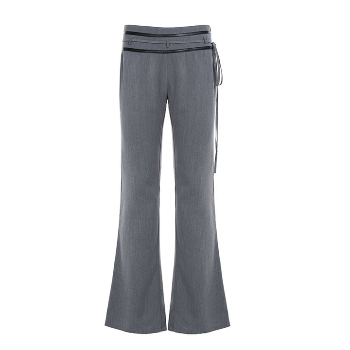 Women's tailored high-waist flared pants with decorative tape, belt loops, and flared leg Mune Fashion