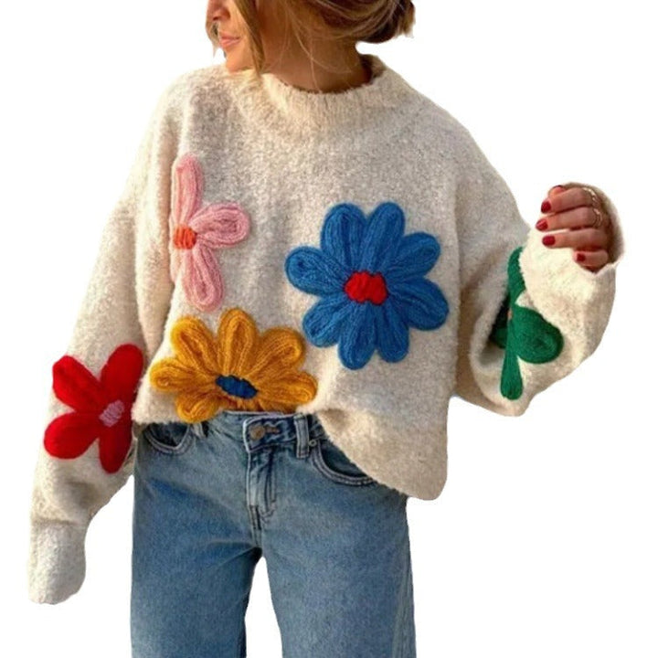 Women's Stylish Sweater with Floral Texture Design Mune