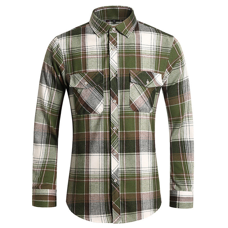 Men's checkered flannel shirt with double breast pockets and kent collar Mune Fashion