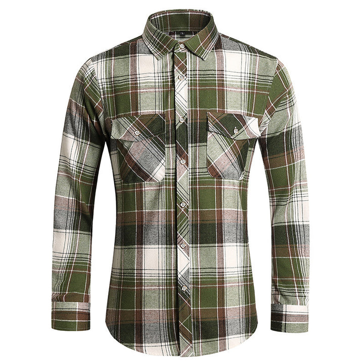 Men's checkered flannel shirt with double breast pockets and kent collar Mune Fashion
