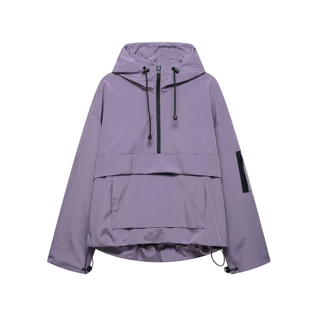 Women's nan windproof oversized anorak with half zip, kangaroo pocket, and adjustable hood Mune Fashion