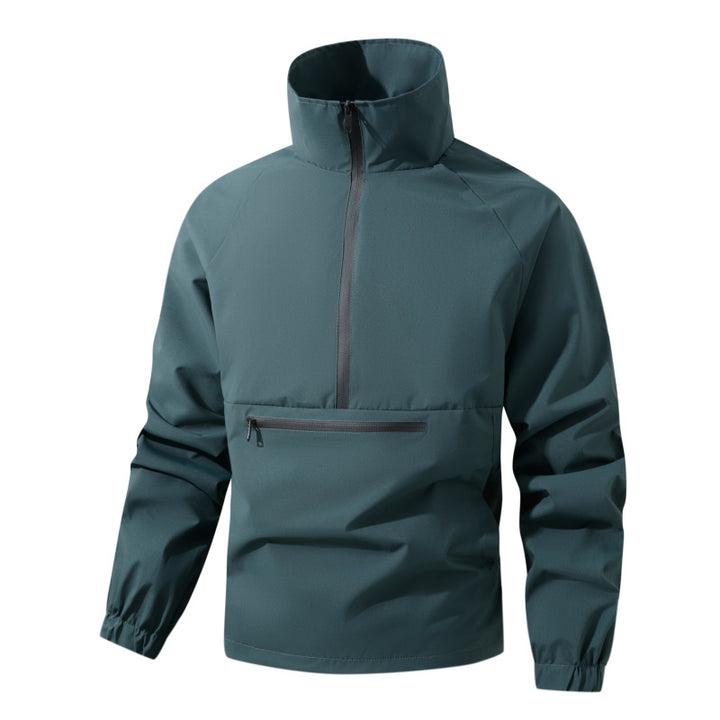 Men's Lightweight Water-Repellent Anorak with Half-Zip, High Stand Collar & Front Zipper Pocket Mune Fashion