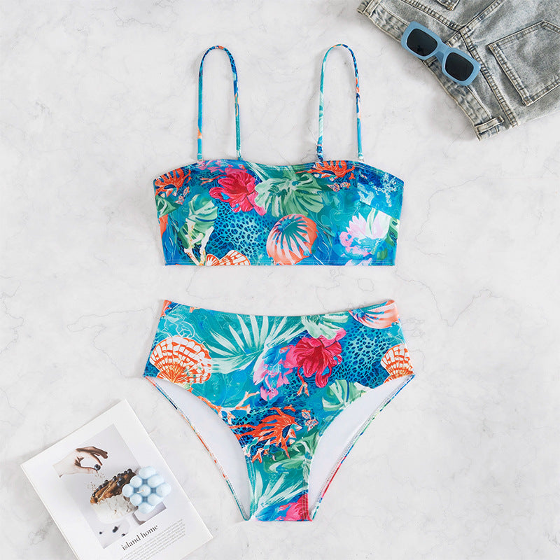 Women's Bikini Set with Floral Design and High-Waisted Cut Mune Fashion