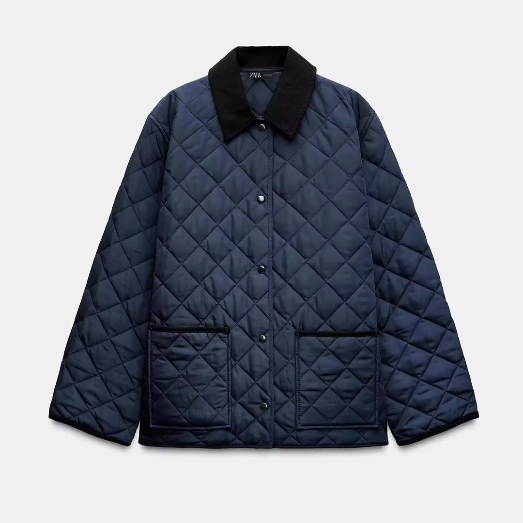 Women Lightweight Quilted Transitional Jacket in Oversized Cocoon with Cord Collar Mune Fashion