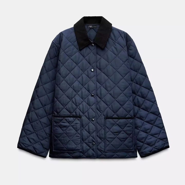 Women Lightweight Quilted Transitional Jacket in Oversized Cocoon with Cord Collar Mune Fashion