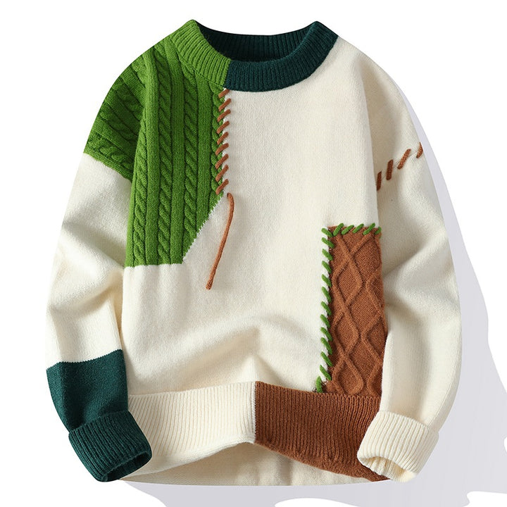 Unisex oversized knit sweater with cable pattern and decorative stitching Mune Fashion