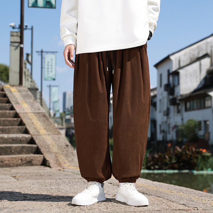 Men's Wide Cord Lounge Pants with Drawstring, Ribbed Cord Structure and Elastic Cuffs Mune Fashion