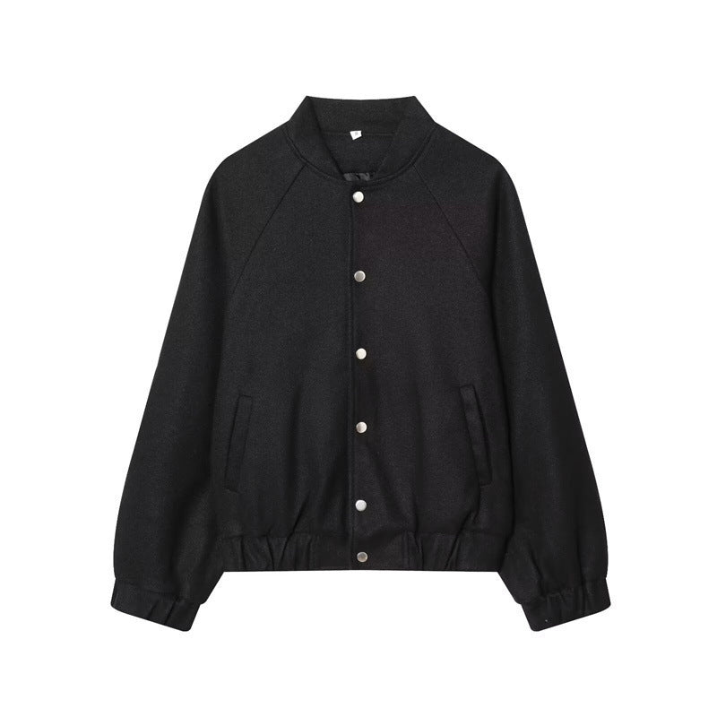 Women's Cropped Blouson Jacket in Bomber Style with Stand-up Collar, Press Stud Placket and Tailored Elastic Band Mune Fashion
