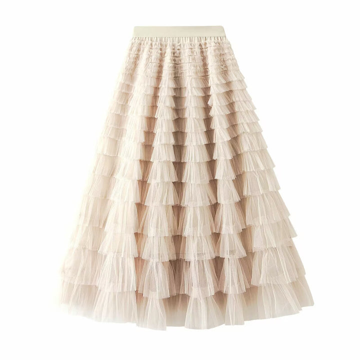 Women's layered tulle midi skirt with elastic waistband and ruffles Mune Fashion