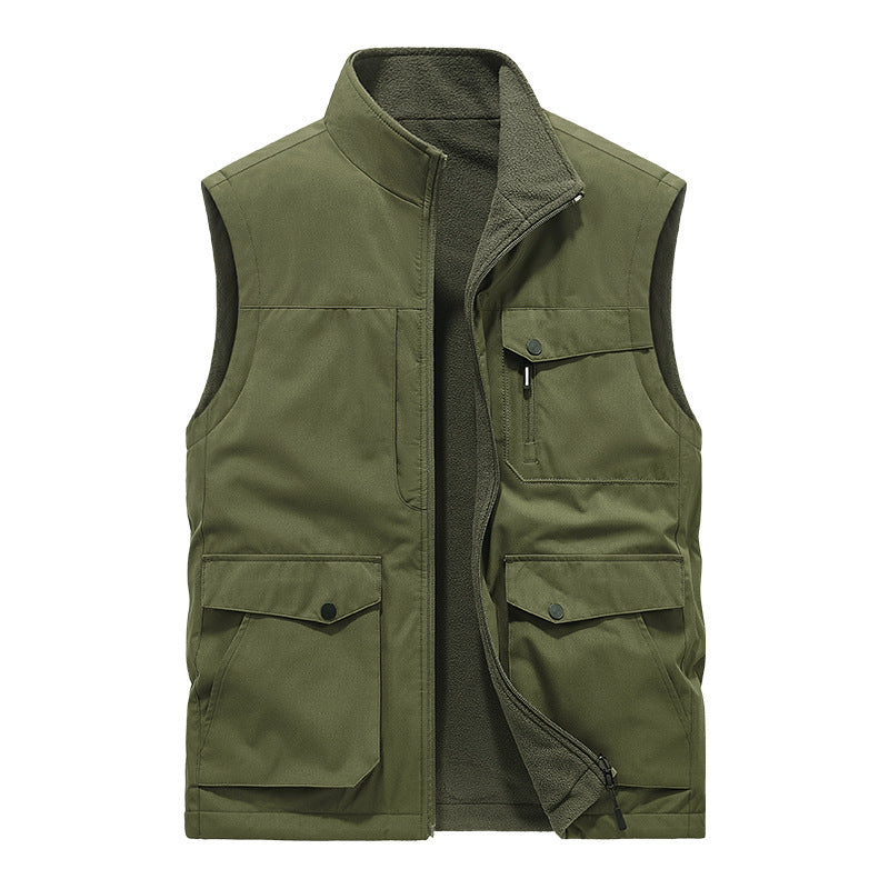 Men's Multifunctional Utility Vest with Fleece Lining and Multiple Pockets Mune Fashion