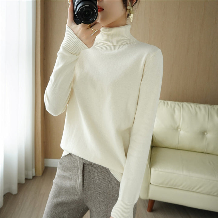 Women Minimalist Fine Knit Turtleneck with High Ribbed Collar and Slim Fit Mune Fashion