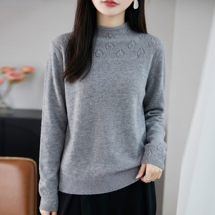 Women's short roll-neck pullover made of fine knit with ajour yoke and ribbed hem Mune Fashion